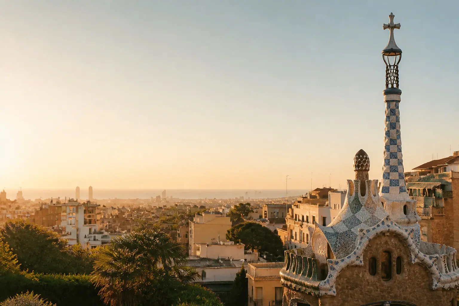 Vista de Barcelona y el Mediterráneo durante la hora dorada